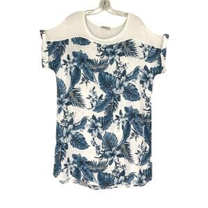 Lungo L'Arno 100% Italian Linen Dress Contrast Shoulder Detail Size 1X Floral